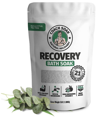 SELF-LOVE AND FITNESS's RECOVERY BATH SOAK: EUCALYPTUS TEA TREE (5 UNITS) is the perfect product for muscle recovery and relaxation.